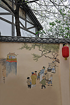 磁器口古镇磁正街民俗文化长廊壁画,傀儡戏曲