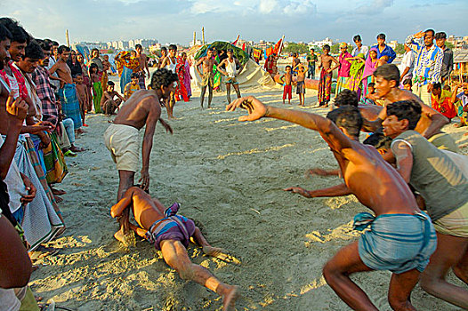 男青年,玩,近郊,达卡,首都,孟加拉,国家,游戏,八月,2007年