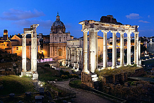 罗马,古罗马广场,遗址,古代建筑,夜晚,意大利