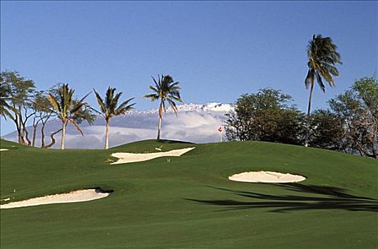 夏威夷,夏威夷大岛,柯哈拉海岸,莫纳克亚山海滩酒店,高尔夫球场,沙坑