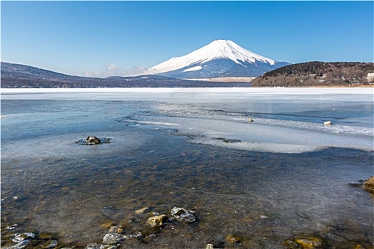 富士山,冰冻,湖