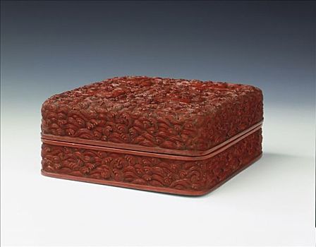 雕刻,红色,漆器,遮盖,盒子,清朝,中国,18世纪,艺术家,未知