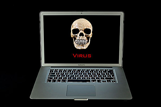 头骨,苹果,苹果笔记本,笔记本电脑,病毒,警告