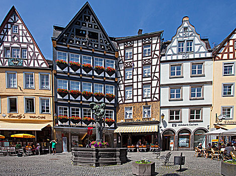 市场,广场,历史,喷泉,雕塑,守护神,科赫姆,莱茵兰普法尔茨州,德国,欧洲