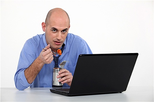 男人,外出就餐,罐头,正面,笔记本电脑