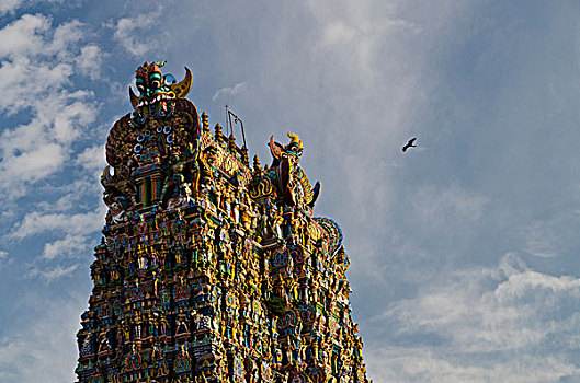 楼塔,庙宇,向上,高,装饰,数以千计,彩色,雕塑,神,马杜赖,泰米尔纳德邦,印度,亚洲