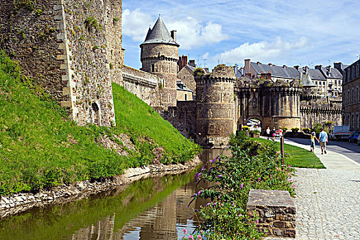 护城河,壁,中世纪,城堡,13世纪,布列塔尼半岛,法国
