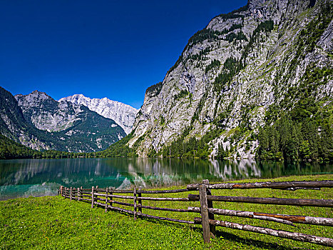 风景,奧伯湖地区,湖,瓦茨曼山,山丘,背景,国家公园,巴伐利亚,上巴伐利亚,德国,欧洲