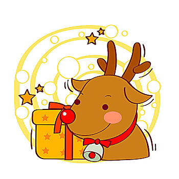 插画,驯鹿,圣诞礼物,盒子
