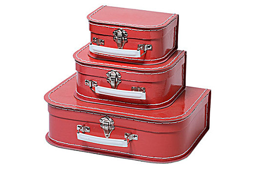 一堆,三个,红色,手提箱