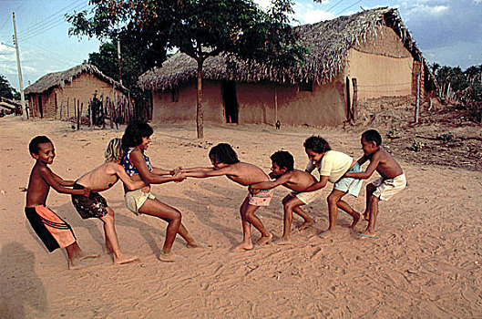 一群孩子,玩,住宅区,巴西
