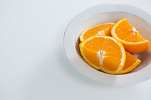 切片,橘子,碗,白色背景,背景,特写