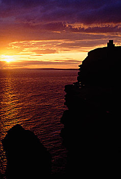 海崖,日落,莫赫悬崖,爱尔兰