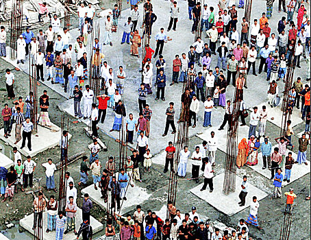 人,看,建筑,消防员,尝试,放,室外,火灾,达卡,孟加拉,十月,2007年