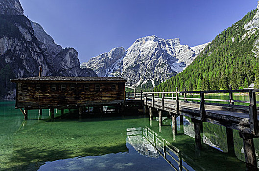 木屋,湖,背景,自然公园,博尔查诺,特兰迪诺,意大利,欧洲