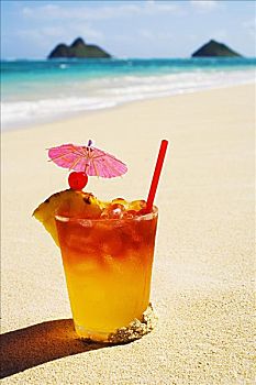 迈泰饮料,装饰,樱桃,坐,沙子,海滩
