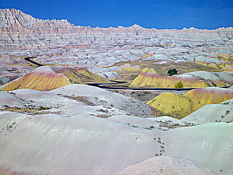 美国,南达科他,荒地国家公园,黄色,粉色,白色,山,荒地