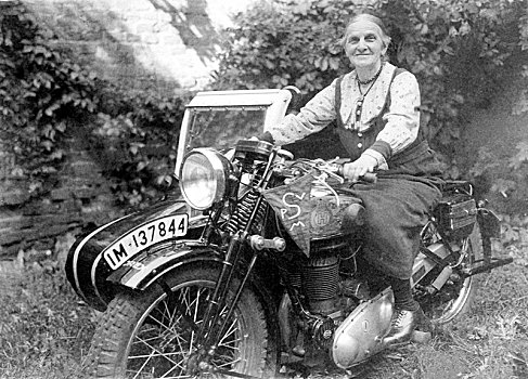 老太太,奶奶,摩托车,20世纪30年代,德国,欧洲