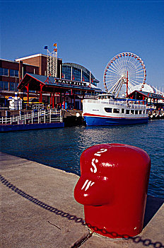 系船柱,水泥,码头,海军码头,芝加哥,伊利诺斯,美国