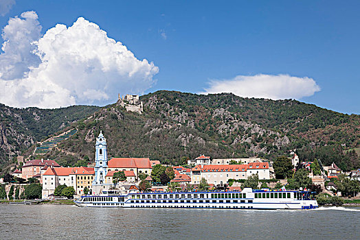 风景,上方,多瑙河,杜恩斯坦,教区教堂,城堡,遗址,瓦绍,世界遗产,奥地利