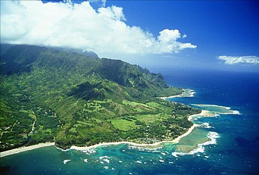 夏威夷,考艾岛,纳帕利海岸,俯视,生动,悬崖,海洋,海滩