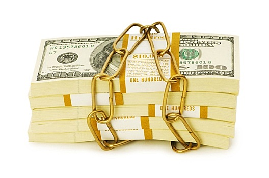金融安全,概念,挂锁,美元,白色背景