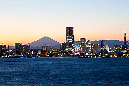 日落,横滨,富士山,背影,日本,亚洲