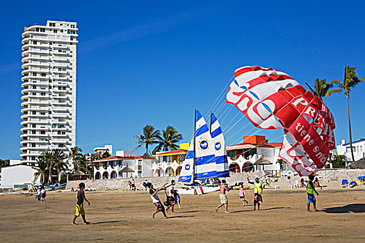 滑伞运动,海滩,金色,玛扎特兰,墨西哥