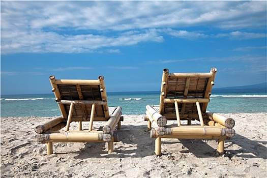 木质,折叠躺椅,空,海滩
