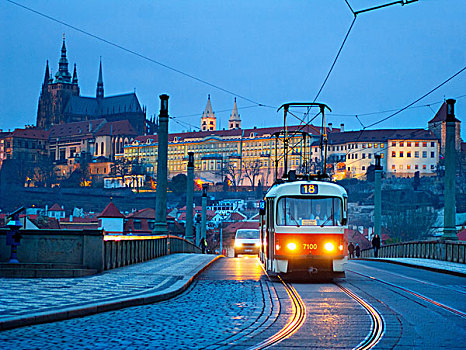 大教堂,查理大桥,黄昏,布拉格,捷克共和国