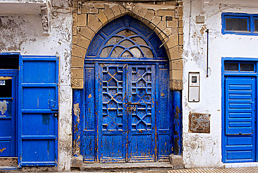 摩洛哥,苏维拉,街景,蓝色,门