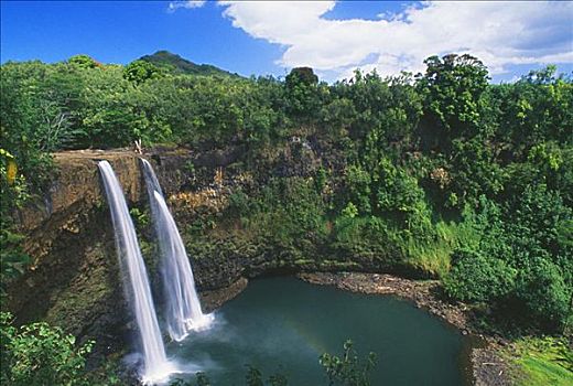 夏威夷,考艾岛,威陆亚,瀑布,脚,高,层叠,水池