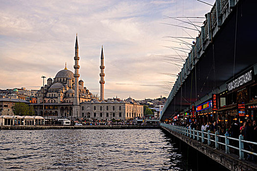 土耳其,伊斯坦布尔,艾敏厄努,地区,清真寺,加拉达塔,桥