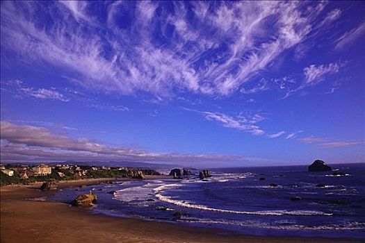 俯视,海滩,海浪,阴天,班顿海滩,俄勒冈海岸,俄勒冈,美国