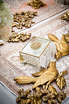 金色,鸟,盒子,婚礼