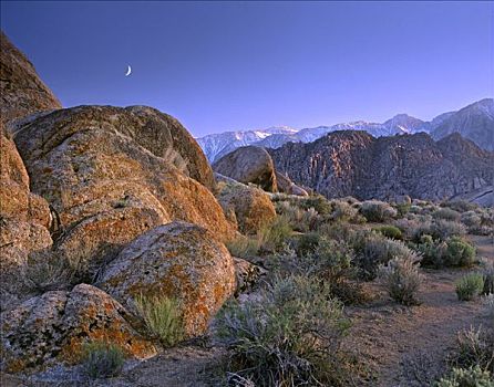 新月,上升,上方,内华达山脉,风景,阿拉巴马山丘,加利福尼亚