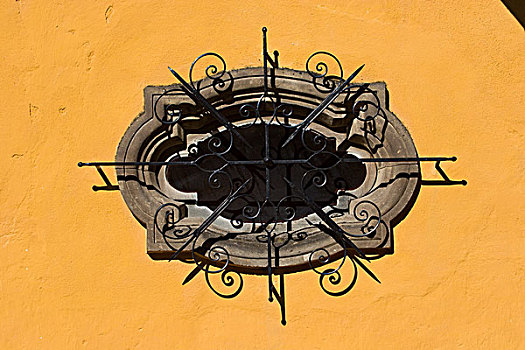 墨西哥,圣米格尔,铁,上方,椭圆,窗户,黄色,墙