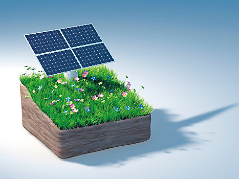 块,陆地,太阳能电池板,花,草地,插画