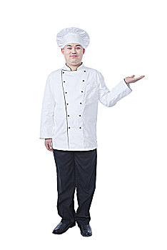 站在白色背景下的厨师