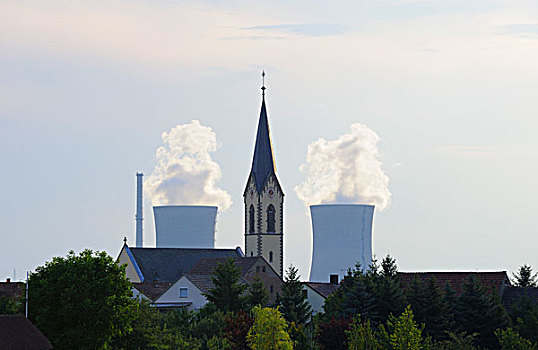 教堂,正面,核电站,巴伐利亚,德国,欧洲
