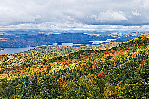 秋色,塔伯拉山,湖,魁北克,加拿大
