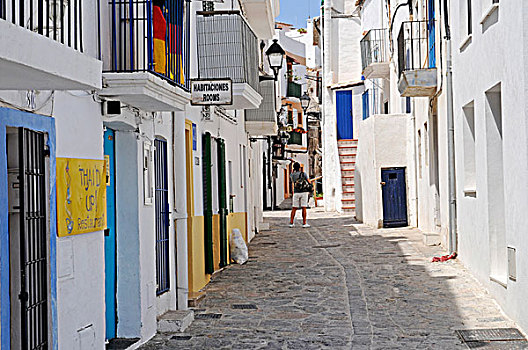 街道,房子,捕鱼,地区,历史名镇,伊比萨岛,巴利阿里群岛,西班牙,欧洲