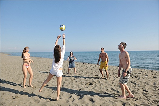 年轻人,群体,开心,玩,沙滩排球