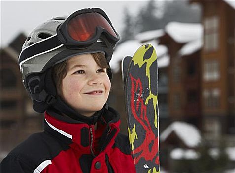 男孩,滑雪,不列颠哥伦比亚省,加拿大