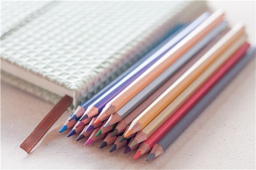彩色,铅笔,蜡笔画,绿色,笔记本