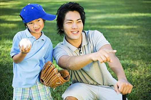 孩子,日本人,父子,玩,棒球