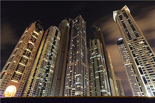 摩天大楼,迪拜,码头,夜晚