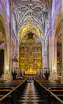 教堂中殿,主祭台,圣马利亚,卡尔莫纳,省,塞维利亚,安达卢西亚,西班牙,欧洲