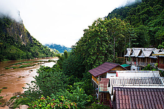 风景,北方,老挝,城镇,河