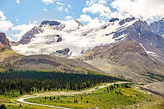 高山,冰河,靠近,道路,碧玉国家公园,艾伯塔省,加拿大,北美